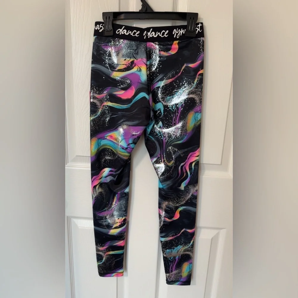 Justice Dance Gym Black and Pink Abstract Leggings